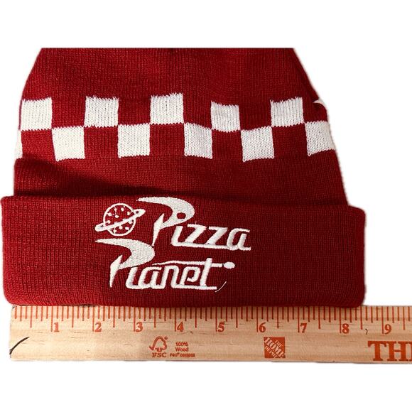 Disney Toy Story Pizza Planet Beanie Winter Hat Red and White NEW - Picture 3 of 5